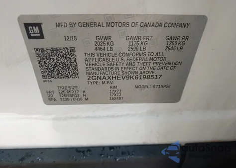 2019 Chevrolet Equinox Ls z USA, uszkodzony, nr VIN 2GNAXHEV9K6198517